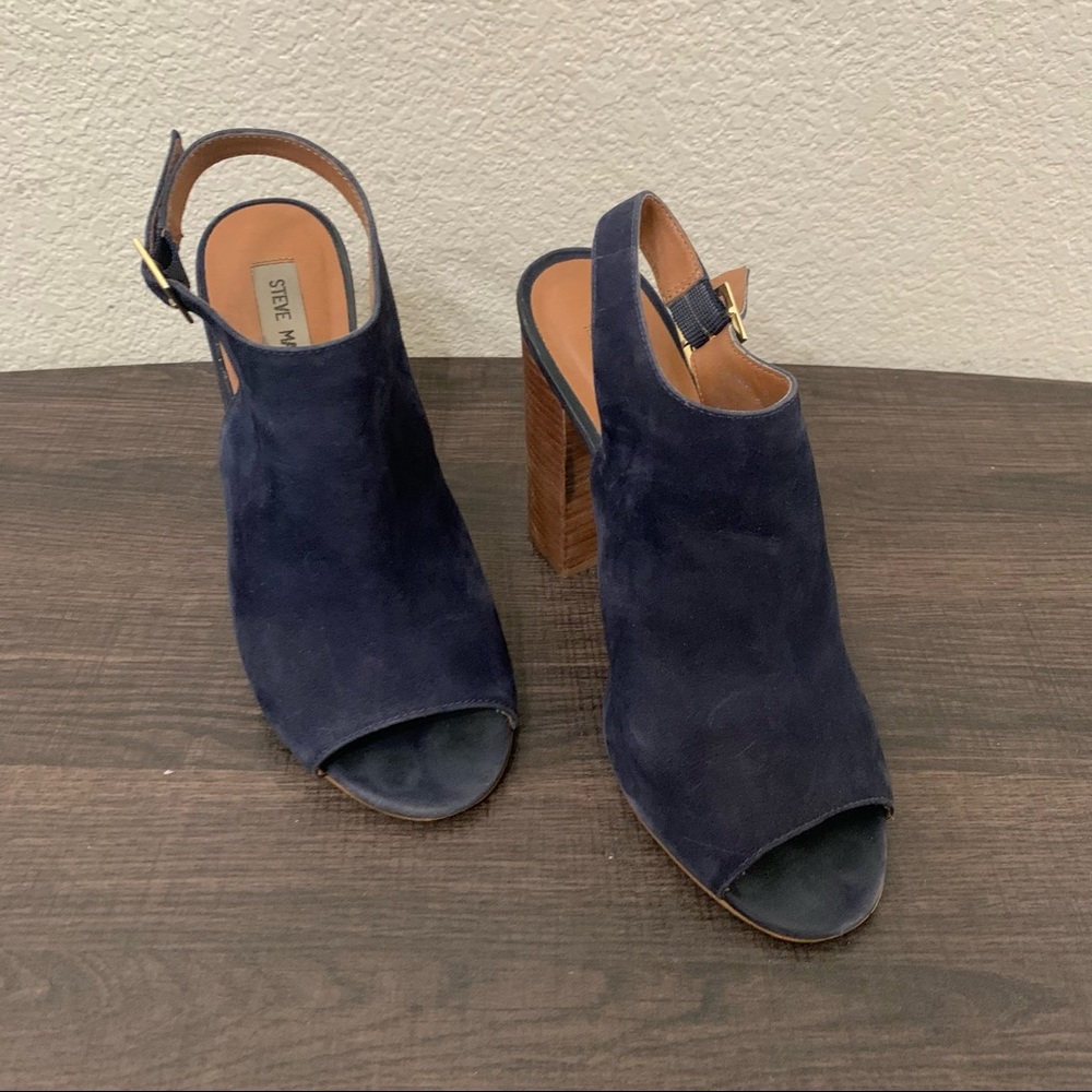 Steve Madden Claara navy blue suede leather block wood heel 8.5